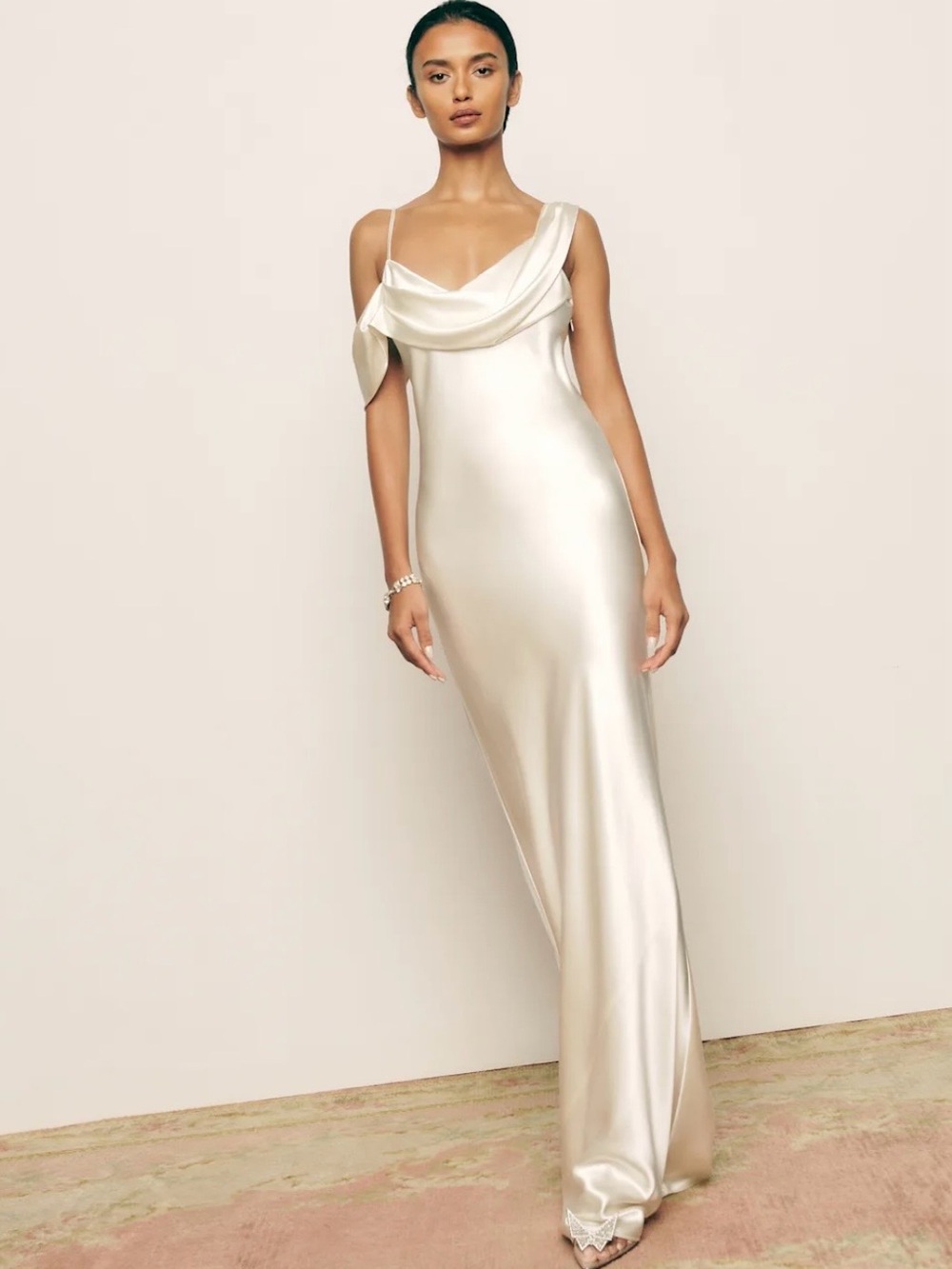 Reformation Ronda Silk Dress in Ivory - Picture 6 of 16